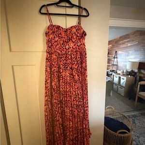 Petal & Pup Pink and Orange Printed Maxi Dress with Smocked Bodice